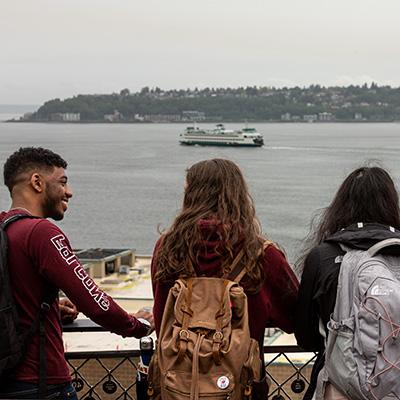 SPU students look out over Puget Sound